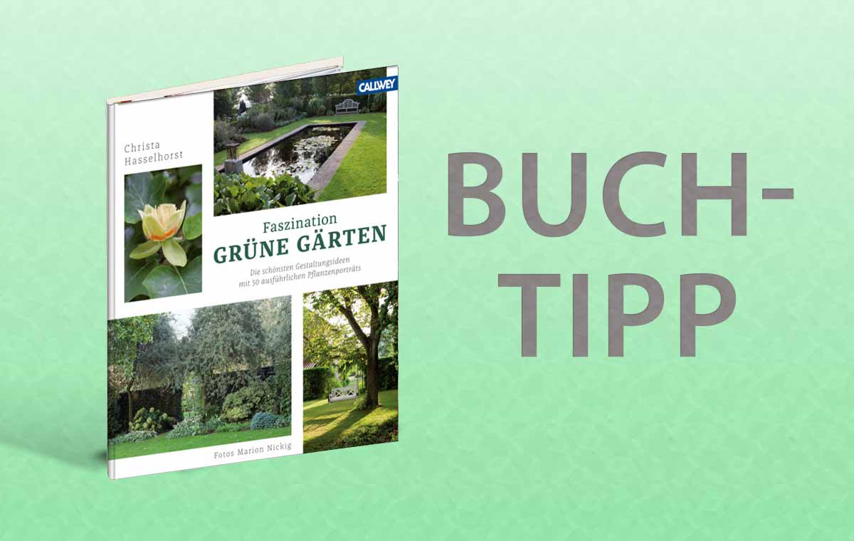 Das Buchbuch – Gartentipp steht auf grünem Hintergrund und repräsentiert Grüne Gärten.